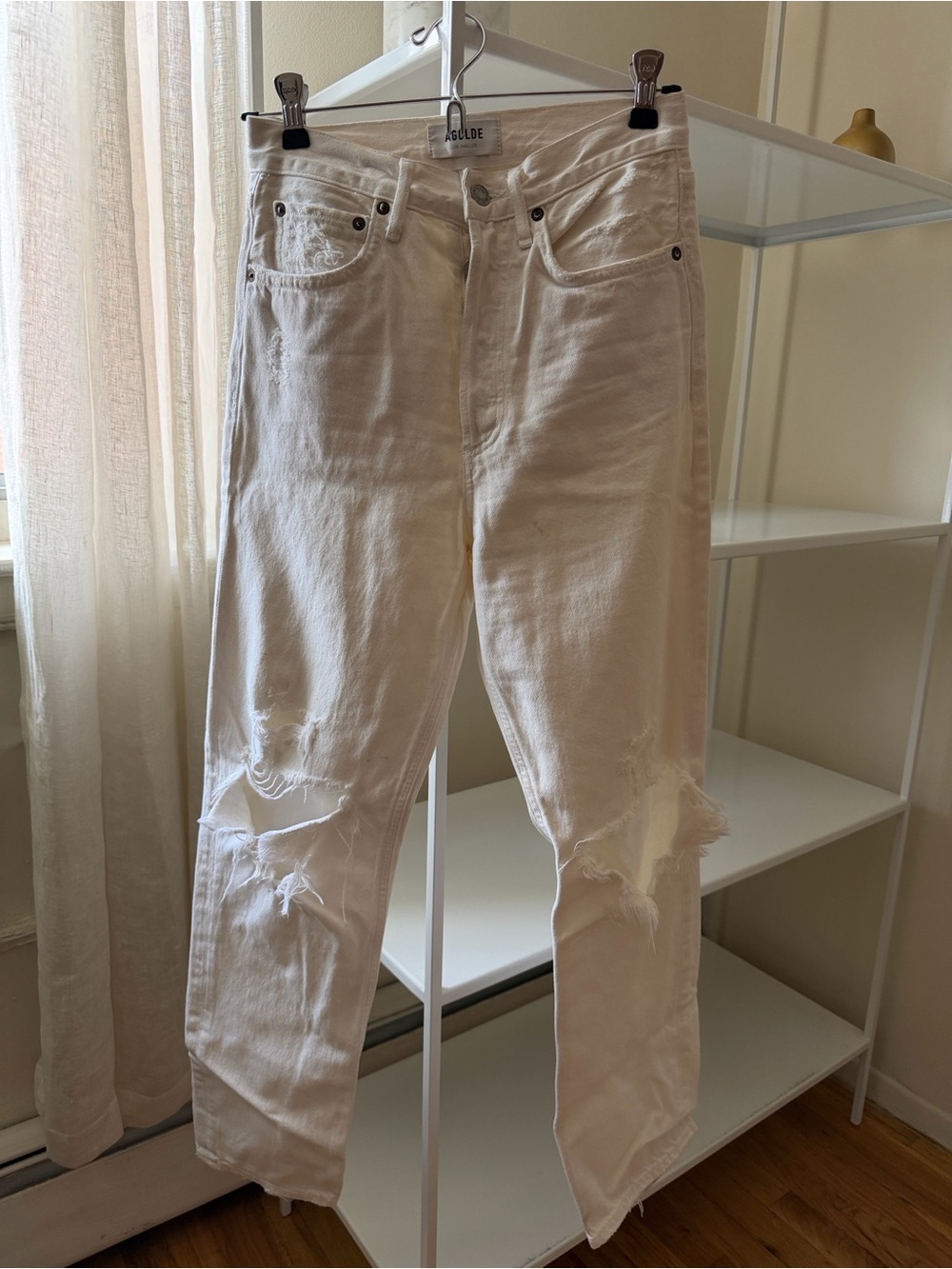 Agolde Off-White Distressed Boyfriend Jeans